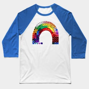 Retro Rainbow Sequin Print 70s 80s Vibe Baseball T-Shirt